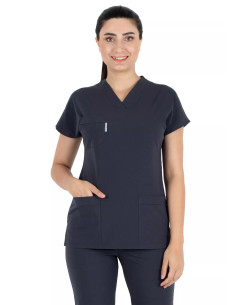 Antrasit Likralı İnce Scrubs Flex Doktor Hemşire Forması Takımı