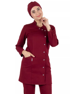 Luxe Model Bordo Likralı Tesettür Hemşire Doktor Forması Takımı 2