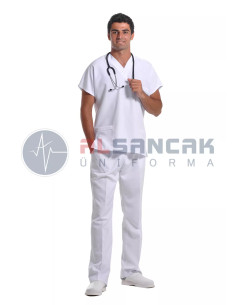 Erkek Yarasa Kol Beyaz Alpaka Doktor ve Hemşire Forma Üstü 2