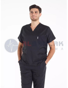 Erkek Siyah Yarasa Kol Alpaka Doktor ve Hemşire Forması Takımı