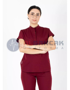 Snap Model Likralı Bordo Doktor ve Hemşire Forması Takımı 2