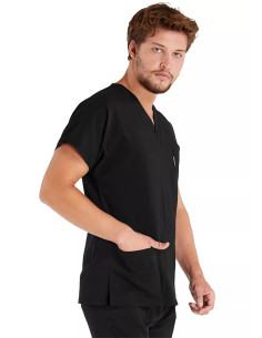 Erkek Siyah Likralı Kalın Scrubs Doktor Forması Takımı