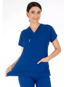 Saks Mavi Likralı Kalın Scrubs Doktor Hemşire Forması Takımı 2