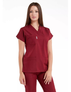 Bordo Likralı Kalın Scrubs Doktor Hemşire Forması Takımı 2