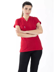Kırmızı/Siyah Likralı Kalın Scrubs Doktor Hemşire Forması Takımı 2