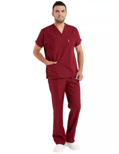Erkek Bordo Likralı Kalın Scrubs Doktor Forması Takımı 2