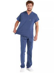 Erkek Fırtına Mavi Likralı Kalın Scrubs Doktor Forması Takımı 2