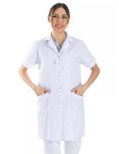 Kadın Spor Yaka Kısa Kol Beyaz Doktor Önlüğü