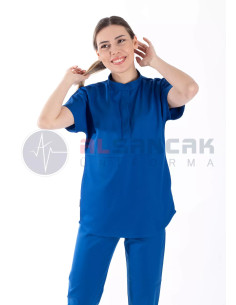 Snap Model Saks Mavi Likralı Doktor ve Hemşire Forması Takımı 2