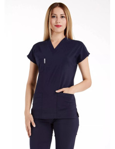 Lacivert Likralı İnce Scrubs Flex Doktor Hemşire Forması Üstü 2