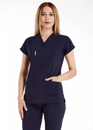 Lacivert Likralı İnce Scrubs Flex Doktor Hemşire Forması Üstü