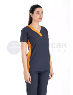 Petit Flex Likralı Antrasit/Hardal Doktor Hemşire Forması 2