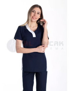 Petit Flex Likralı Lacivert/Beyaz Doktor Hemşire Forması 2