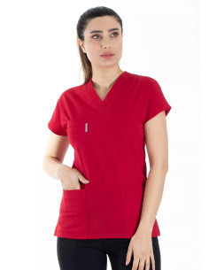 Kırmızı Likralı İnce Scrubs Flex Doktor Hemşire Forması Üstü
