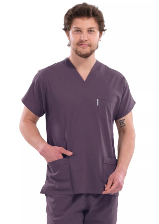 Erkek Mürdüm Likralı İnce Scrubs Doktor Forması Takımı
