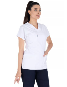 Beyaz/Lacivert Likralı İnce Scrubs Flex Doktor Hemşire Forması Takımı 2