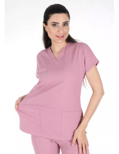 Pudra Likralı İnce Scrubs Flex Doktor Hemşire Forması Takımı 2