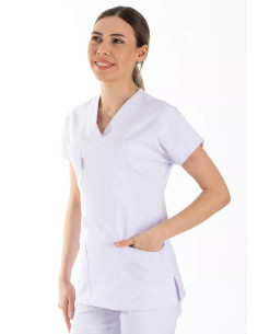 Beyaz Likralı İnce Scrubs Flex Doktor Hemşire Forması Üstü 2