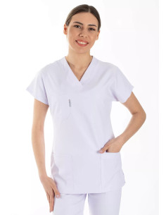 Beyaz Likralı İnce Scrubs Flex Doktor Hemşire Forması Üstü