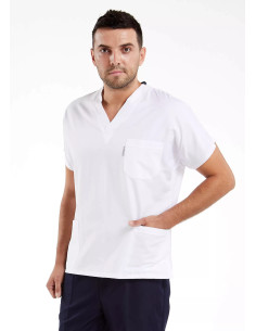 Erkek Beyaz Likralı İnce Scrubs Doktor Forması Üstü 2