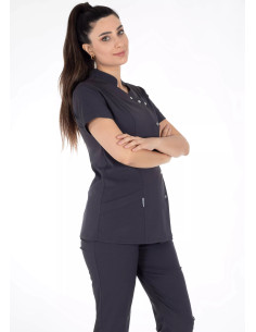 Luxe Flex Antrasit Likralı Hemşire ve Doktor Forması Takımı 2