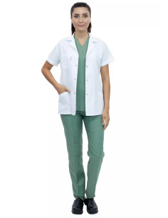 Kadın Spor Yaka Kısa Kol Beyaz Doktor Ceketi 2