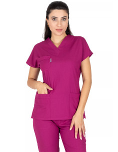 Vişne Likralı İnce Scrubs Flex Doktor Hemşire Forması Takımı 2