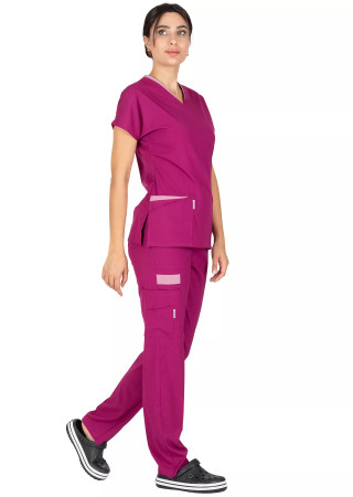 Twin Flex Vişne Likralı Doktor ve Hemşire Forması Takımı