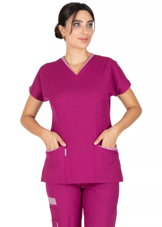 Twin Flex Vişne Likralı Doktor ve Hemşire Forması Takımı