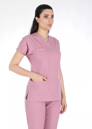 Pudra Likralı Kalın Scrubs Flex Doktor Hemşire Forması Takımı