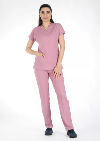 Pudra Likralı Kalın Scrubs Flex Doktor Hemşire Forması Takımı