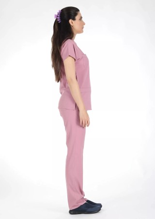 Pudra Likralı Kalın Scrubs Flex Doktor Hemşire Forması Takımı
