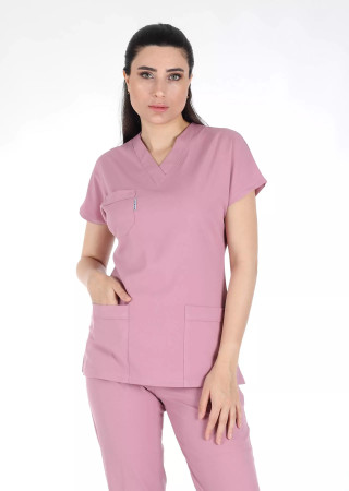 Pudra Likralı Kalın Scrubs Flex Doktor Hemşire Forması Takımı