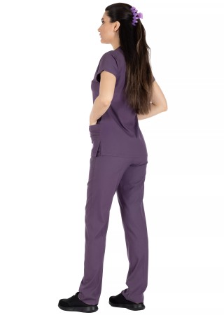 Mürdüm Likralı Kalın Scrubs Flex Doktor Hemşire Forması Takımı