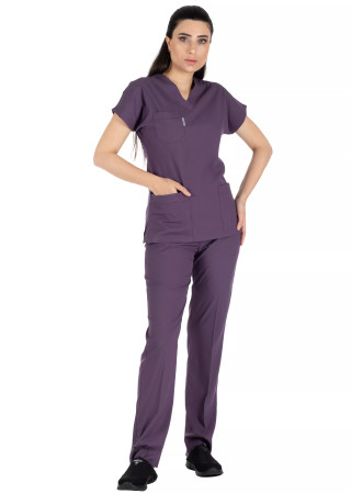 Mürdüm Likralı Kalın Scrubs Flex Doktor Hemşire Forması Takımı