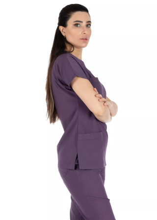 Mürdüm Likralı Kalın Scrubs Flex Doktor Hemşire Forması Takımı