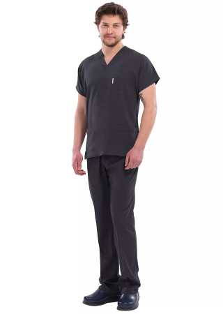 Erkek Antrasit Likralı Kalın Scrubs Doktor Forması Takımı