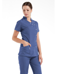 Luxe Flex Fırtına Mavi Likralı Hemşire ve Doktor Forması Takımı