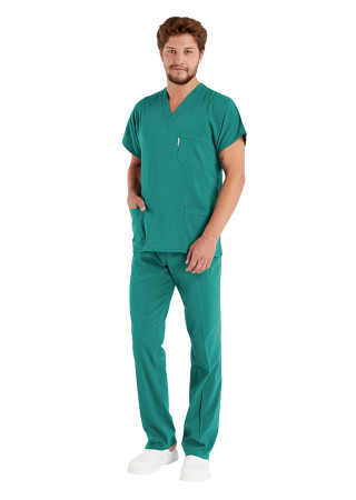 Erkek Cerrahi Yeşil Likralı İnce Scrubs Doktor Forması Takımı 2