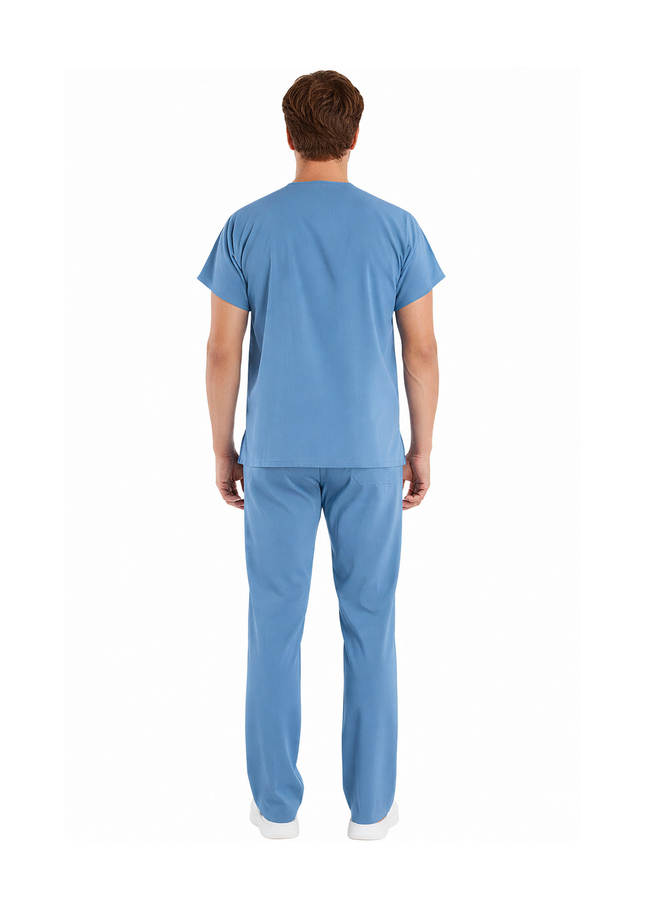 Erkek Alaskan Blue Likralı İnce Scrubs Doktor Forması Takımı Arkadan Çekim