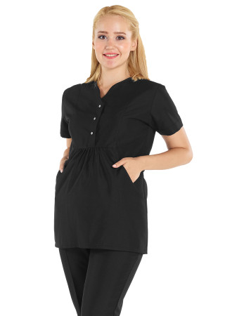 Siyah Likralı İnce Hamile Hemşire Doktor Forması Takımı Yakın Çekim