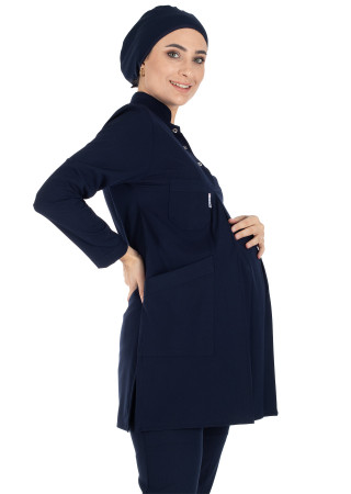 Lacivert Hamile Tesettür Hemşire & Doktor Forması Takımı | Likralı & Rahat 2