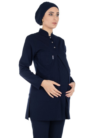 Lacivert Hamile Tesettür Hemşire & Doktor Forması Takımı | Likralı & Rahat