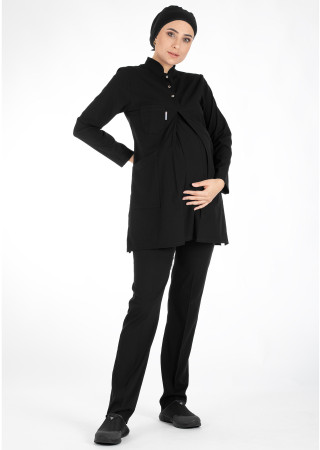 Siyah Hamile Tesettür Hemşire & Doktor Forması Takımı | Likralı & Rahat