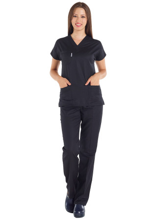 Siyah Pamuklu Scrubs Doktor ve Hemşire Forması 2
