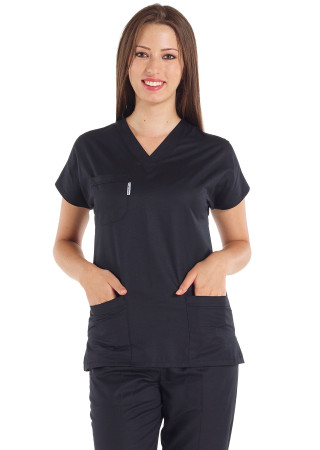 Siyah Pamuklu Scrubs Doktor ve Hemşire Forması