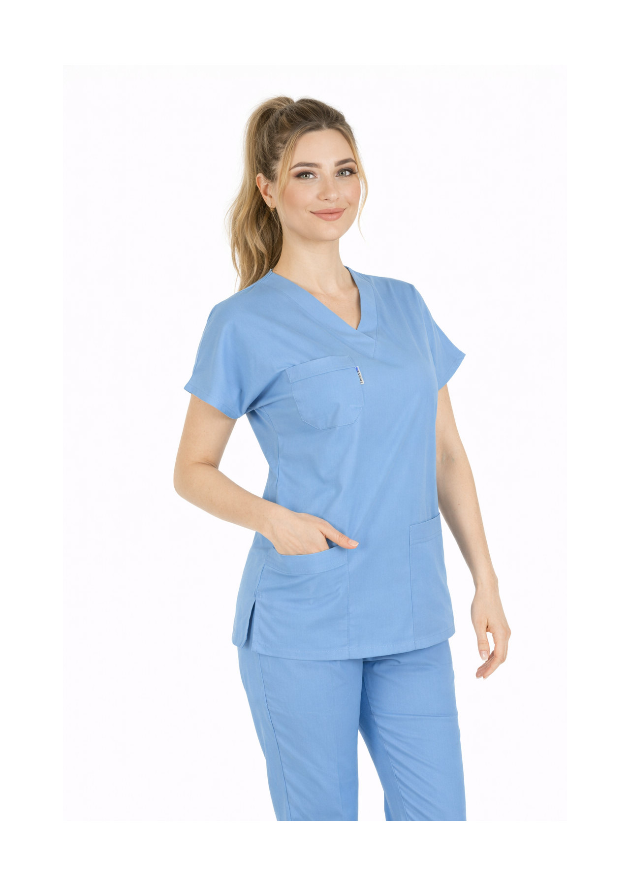 Alaskan Blue Likralı İnce Scrubs Flex Doktor Hemşire Forması Takımı