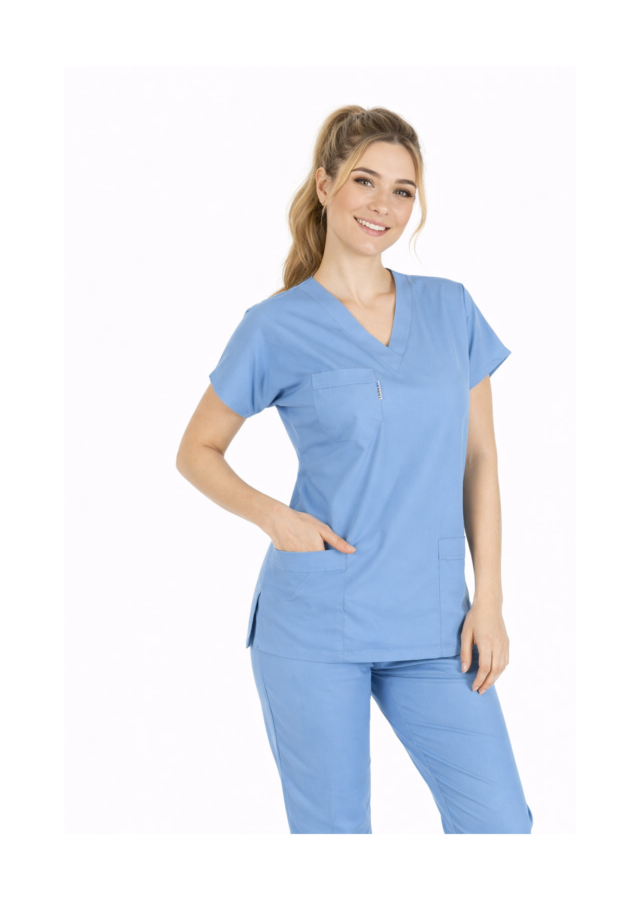 Alaskan Blue Likralı İnce Scrubs Flex Doktor Hemşire Forması Takımı