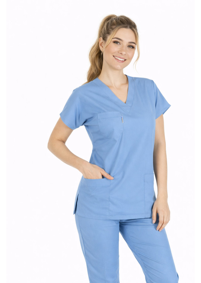 Alaskan Blue Likralı İnce Scrubs Flex Doktor Hemşire Forması Takımı