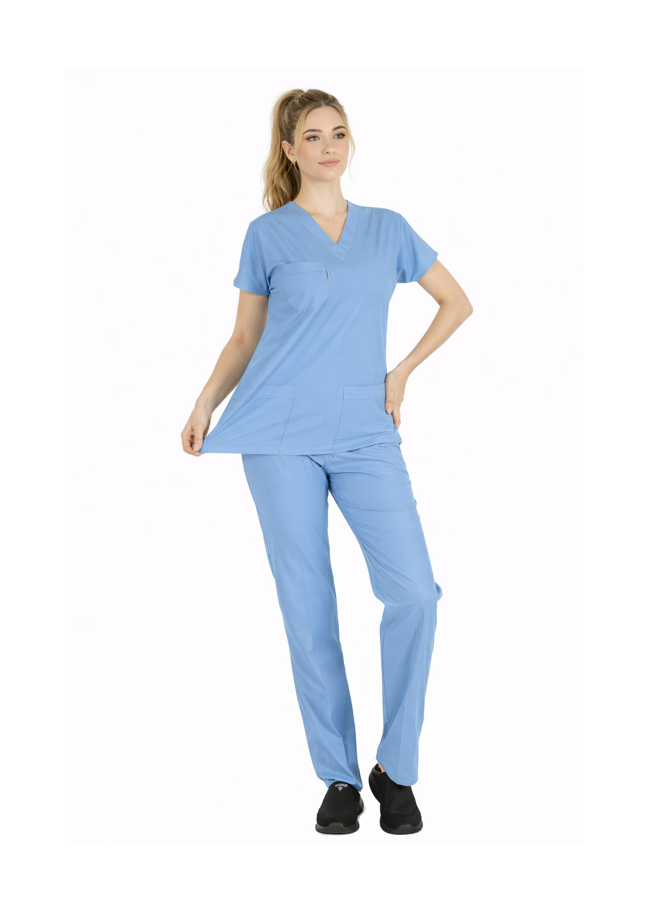Alaskan Blue Likralı İnce Scrubs Flex Doktor Hemşire Forması Takımı